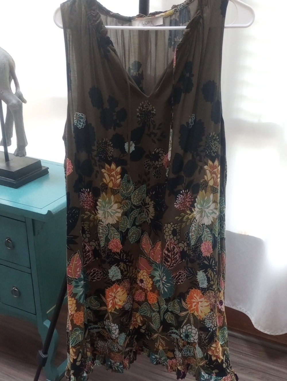 LOFT Olive Floral Print Dress